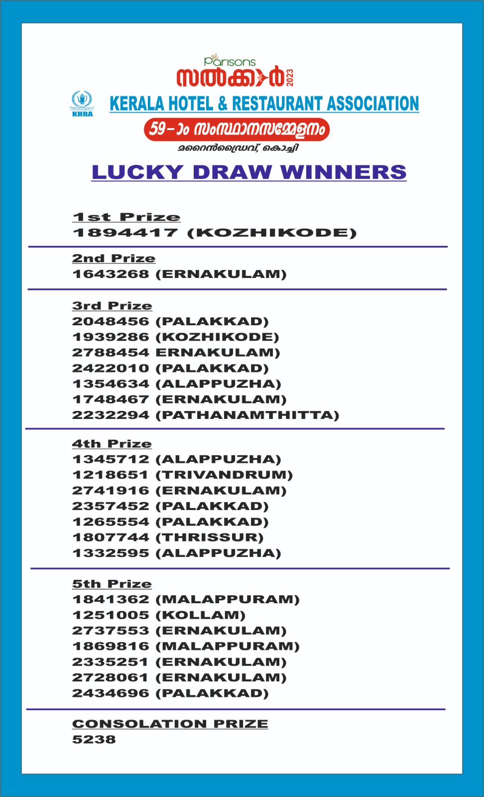 KHRA Salkkar 2023 Lucky Draw Winner List
